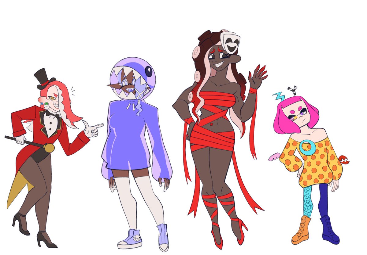 Something for fun— TADC x Splatoon idols (and Cap’n 3…) Which design is your favorite?