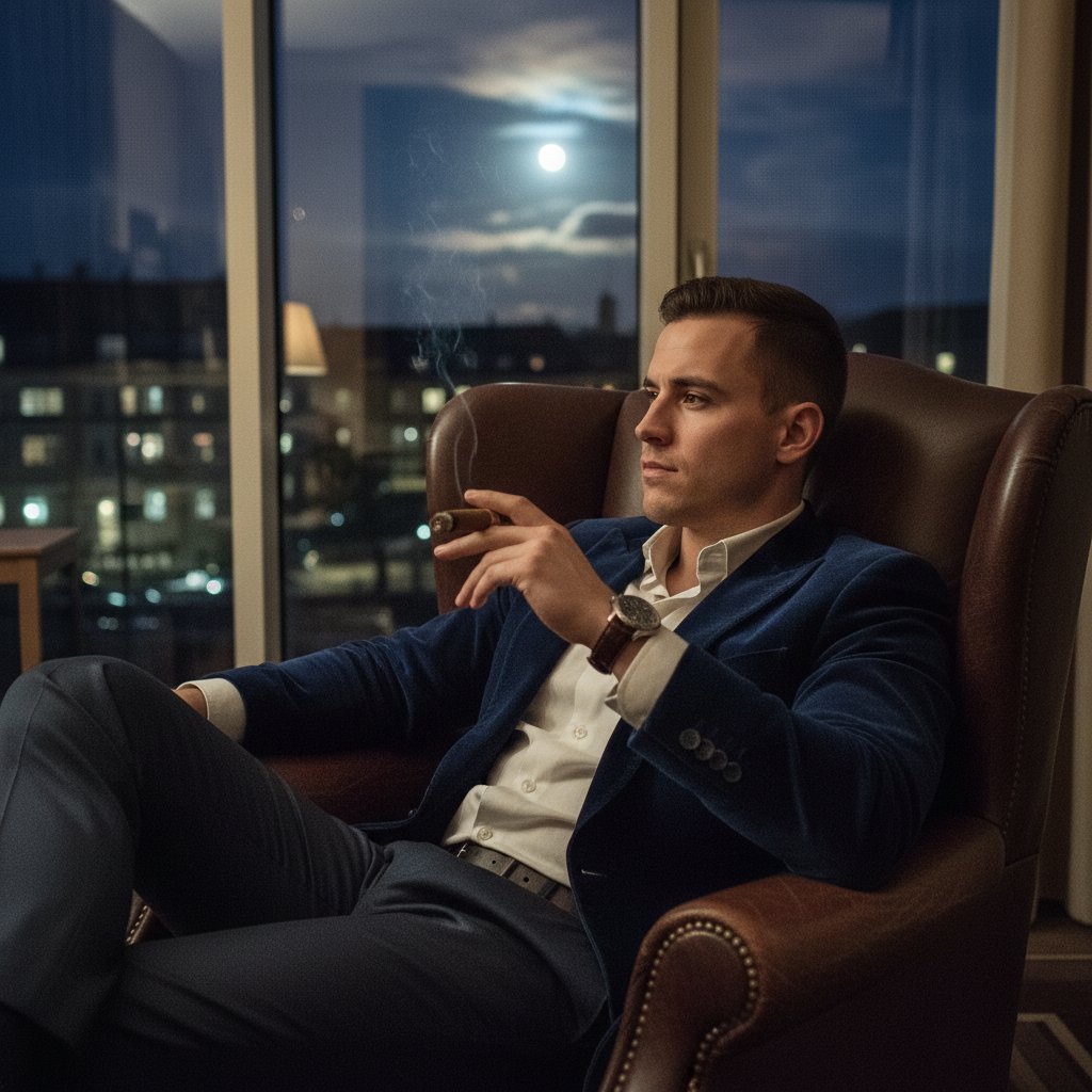 FindomMasterCph's tweet photo. Reclining in velvet, a vintage cigar between my fingers, I watch the city lights awaken. My comfort, built on your pathetic need to serve. You know your only purpose. Empty your accounts, beg. #findom #paypig  #MasterLife #CityView https://t.co/rs2knPiW6q