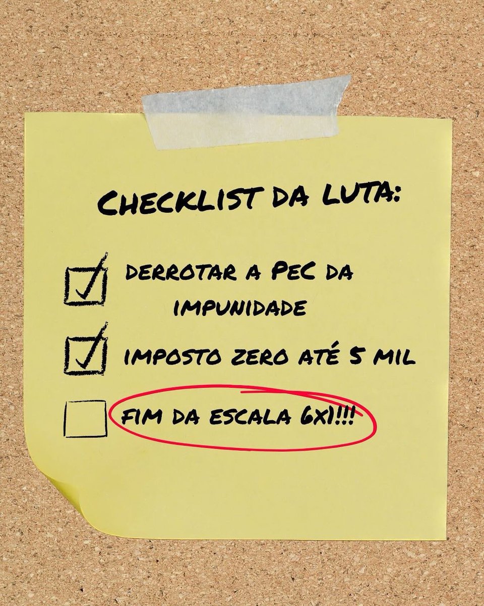 VITÓRIA DO POVO 

COM LULA BRASIL AVANÇA

O PROGRESSO É A ESQUERDA

AGORA É FIM DA 6X1