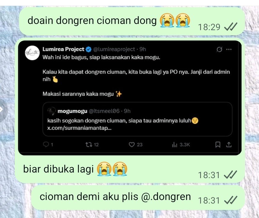 Gemes banget sih dongrenist ini, sampai ada yg minta doa temen2nya hihihi 🤭🤭🤭🤭