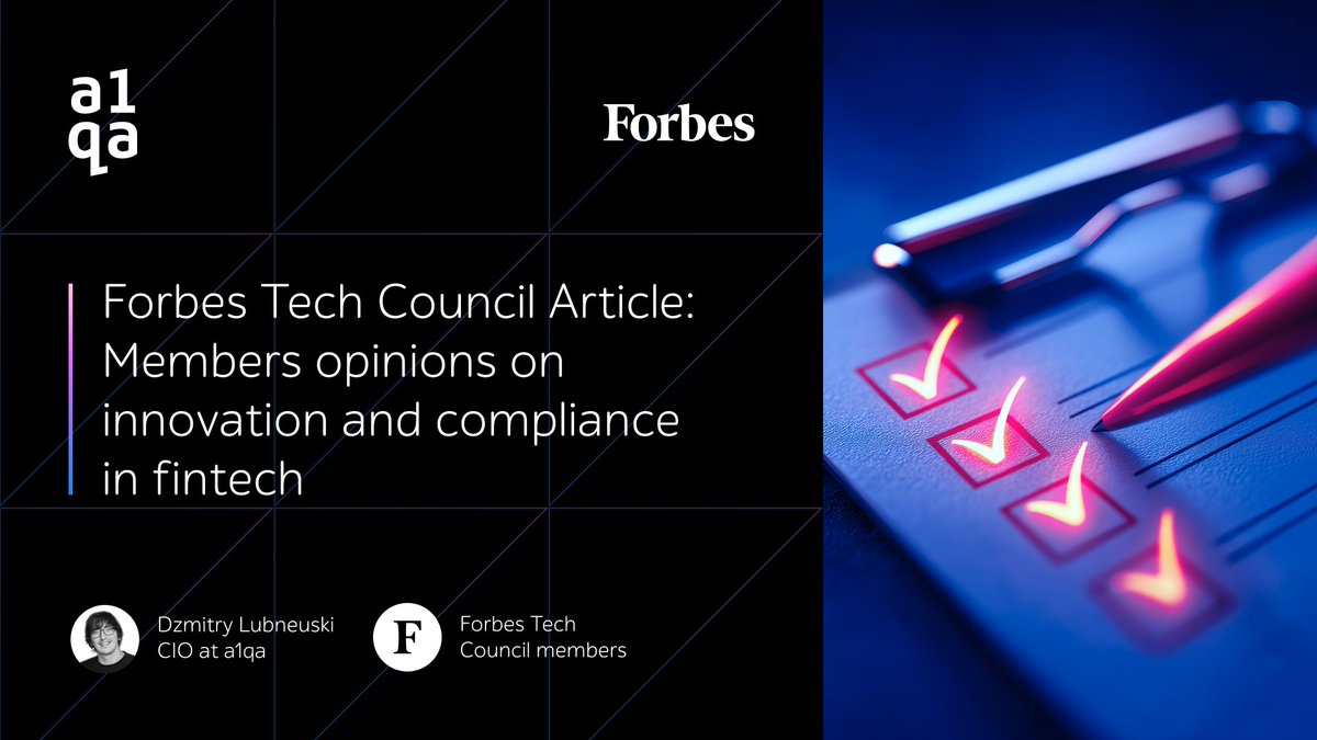 A1QA_testing's tweet image. How can fintechs innovate without losing compliance? Forbes Technology Council panel, incl. a1qa CIO Dzmitry Lubneuski, gives their opinion. Dzmitry says to build compliance into every sprint, not after release. Read the full insights here: hubs.ly/Q03LWDTv0
#a1qa
