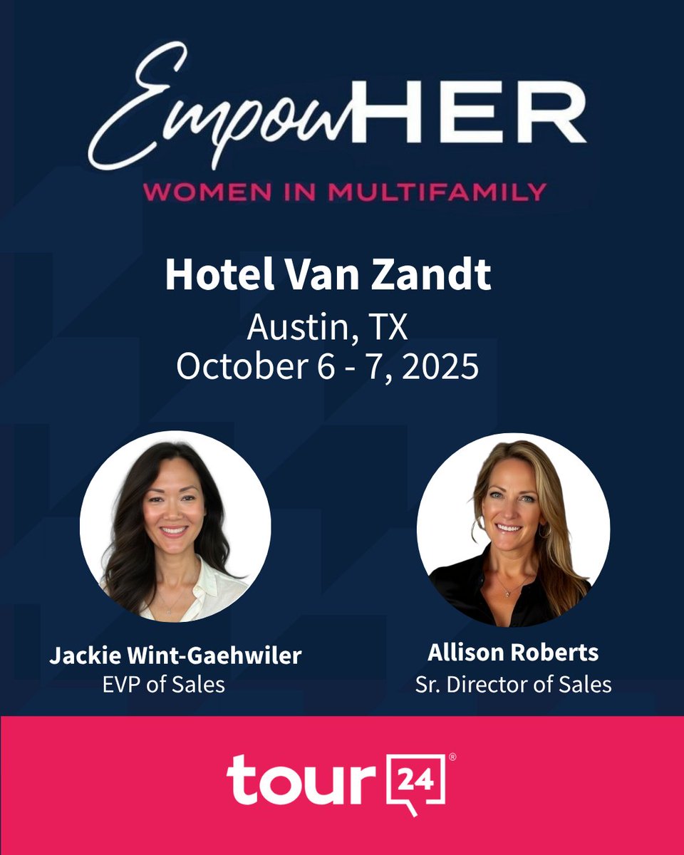 We’re heading to Austin next week for the #EmpowHER Conference🌟
Tour24’s EVP of Sales, Jackie Wint-Gaehwiler, and Sr. Director of Sales, Allison Roberts, will join multifamily’s top women leaders driving innovation and shaping the future of the industry.
#WomenEmpoweringWomen