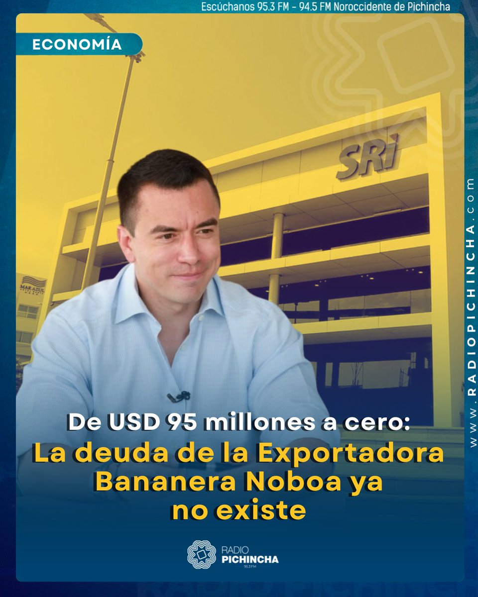 📈#Economía | En menos de cuatro meses, Exportadora Bananera Noboa pasó de ser el mayor deudor tributario del país a no registrar obligaciones pendientes con el Servicio de Rentas Internas (SRI).
#LaRadioDeLasNoticias 
Los detalles⤵️
radiopichincha.com/millones-cero-…