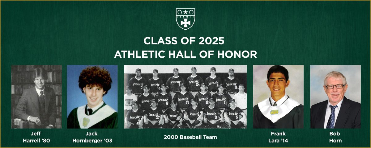 Introducing this year’s inductees into our Athletics Hall of Honor: congratulations to Jeff Harrell ’80, Jack Hornberger ’03, the 2000 Baseball Team, Frank Lara ’14, and Bob Horn.

Read about their achievements and purchase your tickets! strakejesuit.org/alumni/hall-of… #wearesj #amdg