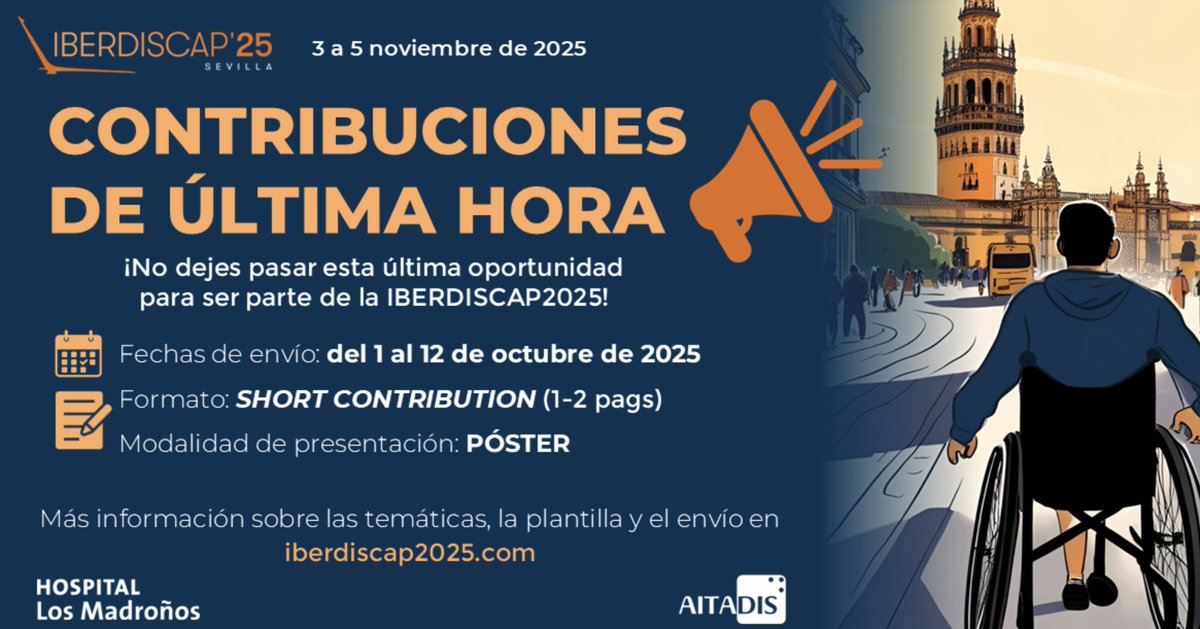 La junta organizativa del próximo Congreso IBERDISCAP'25, el cual cuenta con nuestro aval científico, nos informa que existe un nuevo plazo para envío de contribuciones tipo póster hasta el 12 de octubre. 

Más información en: neuro-reha.com/221-nuevo-plaz…