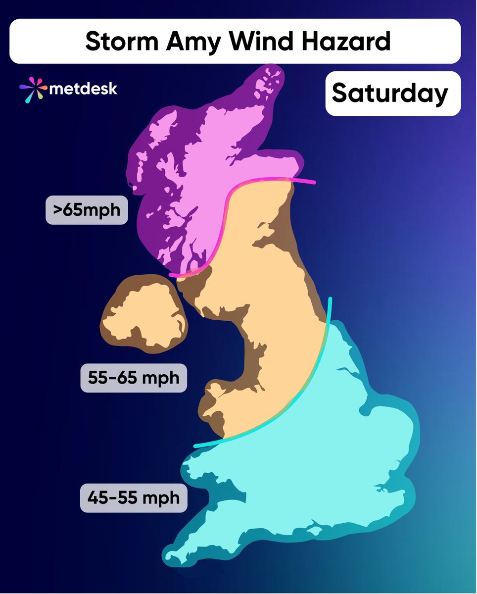 A breakdown of the winds through the coming days in association with #StormAmy 

There is a risk of falling trees and branches through the coming days, with flying debris and infrastructure damage expected across the northwest.