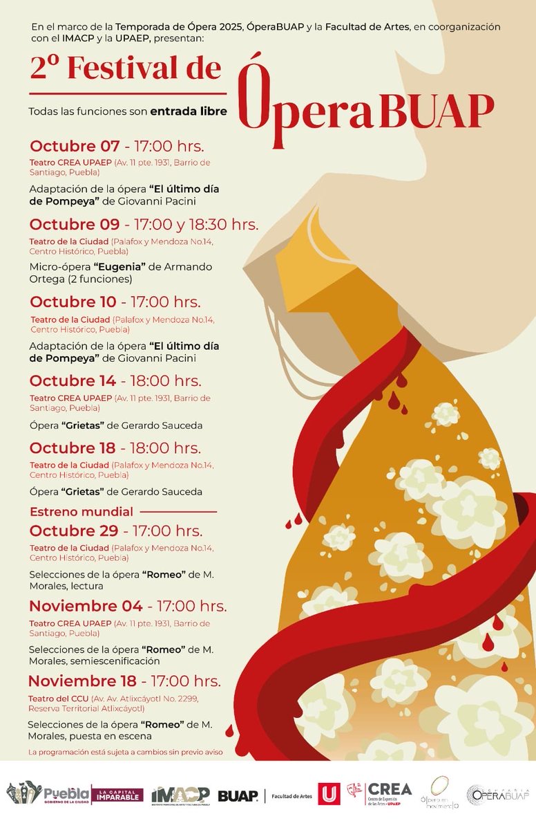 Agendamos! No te pierdas los conciertos gratuitos del 2do. Festival de Ópera de la <a href="/BUAPoficial/">BUAP</a>