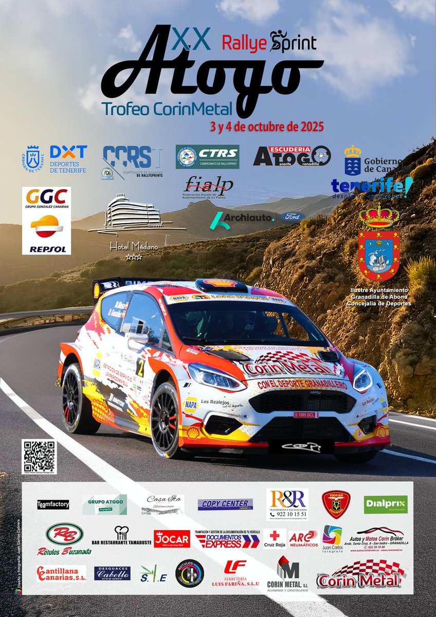 📣 Agenda del fin de semana:
🏁 XX #RallysprintAtogo - Trofeo Corin Metal 2025
📆 3 y 4 de octubre
🌐 rallysprintatogo.com
💪 Mucha suerte a tod@s.

#FIASCT #TenerifeDespiertaEmociones #EXPODECA2025
<a href="/DXTenerife/">Deportes Tenerife</a> <a href="/VisitTenerifeES/">VisitTenerifeES</a> <a href="/CabildoTenerife/">Cabildo de Tenerife</a> <a href="/IdecoGestion/">Ideco Gestión</a>