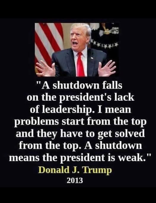 dosxxamber's tweet image. Trump and the GOP control literally everything in the federal government. It is their responsibility to negotiate and seek compromise with the minority to get the 7 votes they need. This is Trump's second shutdown.