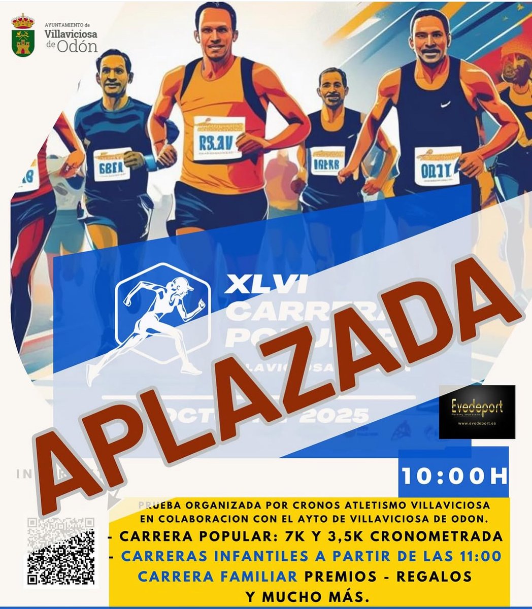 AVISO
La XLVI Carrera Popular, prevista para este domingo 5 de octubre, ha sido APLAZADA por motivos  ajenos al club organizador.
La nueva fecha de celebración comunicará a los inscritos mediante correo electrónico en cuanto esté definida.
Rogamos disculpen las molestias.