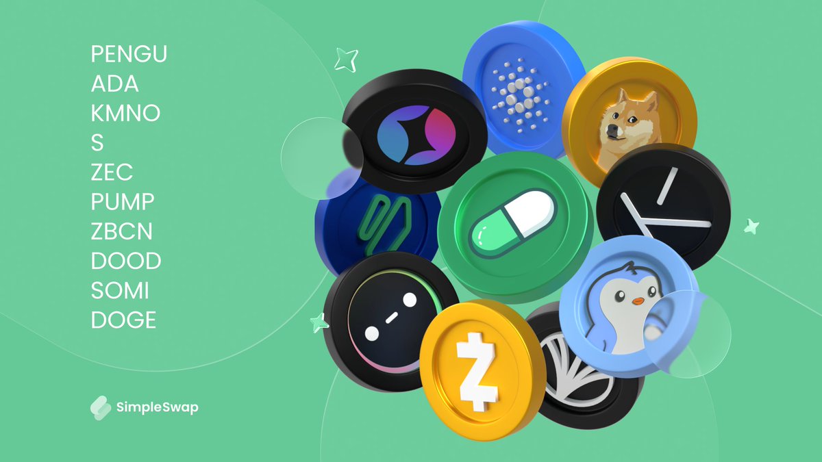 SimpleSwap_io's tweet image. 🔥 Top trending coins this week
From meme legends to DeFi powerhouses and Layer 1 innovators – here are the tokens making noise right now:
🔵 $PENGU (CMC #59)
Official coin of Pudgy Penguins – the NFT brand turned cultural icon with 50B+ views. Symbol of community, memes, and…