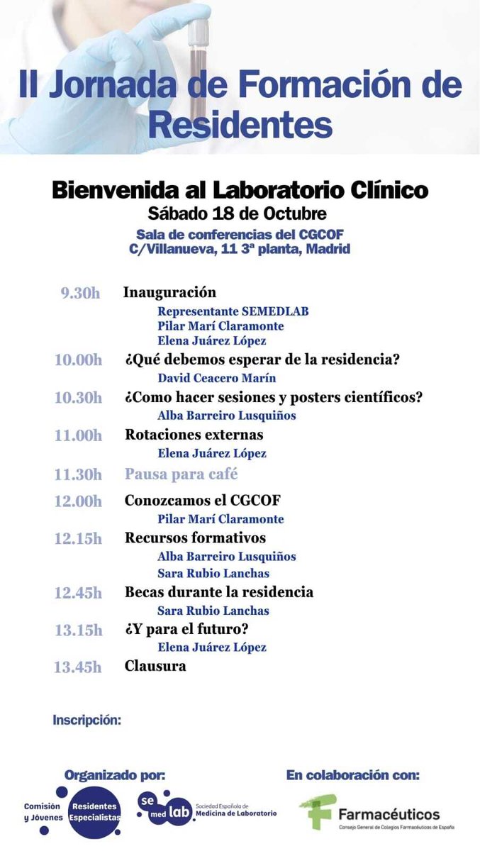 🔬¡II Jornada de Formación de Residentes!
📅 18 de Octubre
📍Madrid

buff.ly/Dmoxk0g