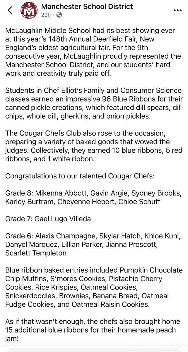 joekellynh's tweet image. Congratulations to Manchester McLaughlin middle school on winning tons of blue ribbons for jarring lots of different kinds of pickles at the Deerfield Fair! @victoria4nh @NHpilled @Osborne4NH #DeerfieldFair @NHGOP @NHHouseGOP @daninnis