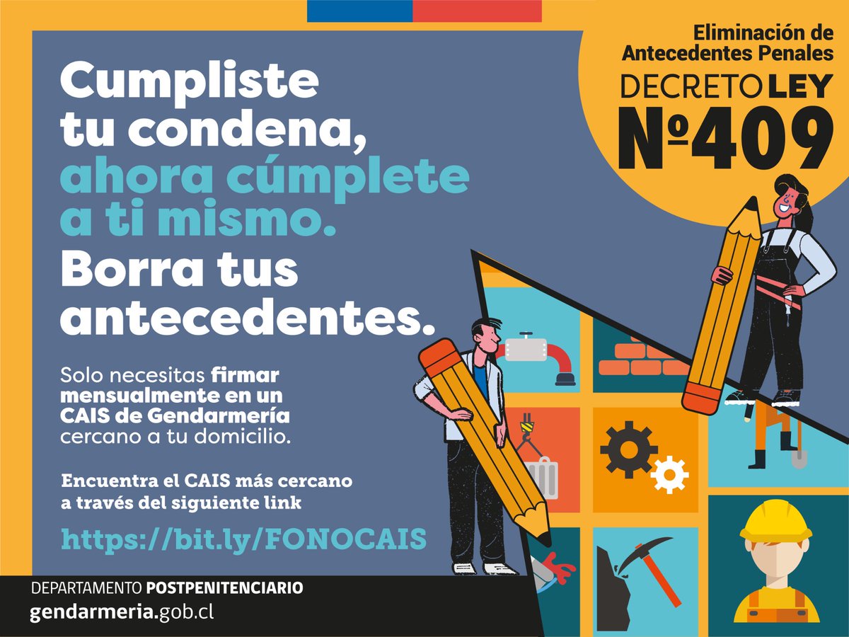 🟢 Compartimos información sobre el DL N°409 sobre la Eliminación de Antecedentes Penales para personas que han recuperado su libertad.
📣 Más información gendarmería.gob.cl o al 522500487.
#SomosReinserciónySeguridadPública