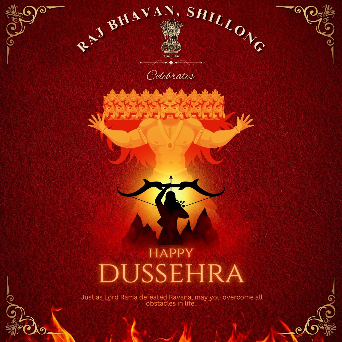 ✨Raj Bhavan Meghalaya extends warm greetings on the joyous occasion of #Dussehra. May the festival inspire us to uphold the triumph of good over evil and spread harmony, peace and prosperity. 🙏🌸 #HappyDussehra