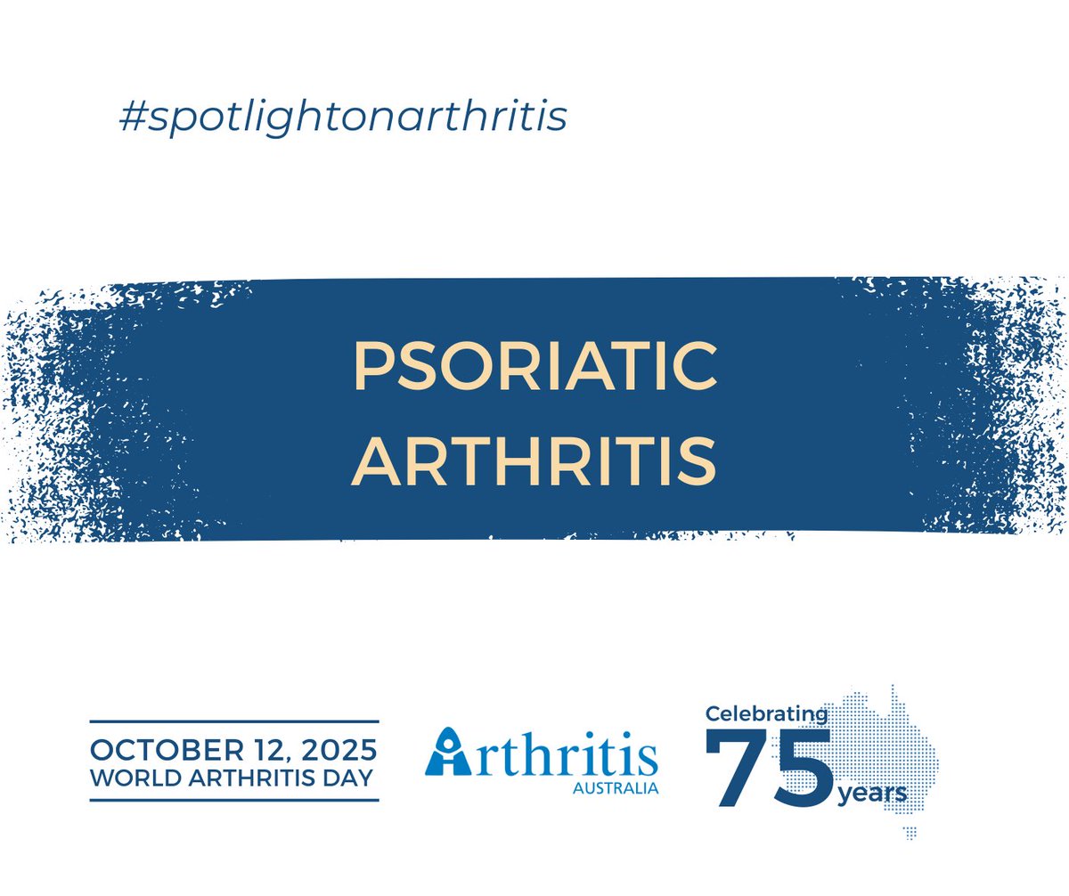 #Psoriaticarthritis is a form of arthritis that usually develops in some people living with psoriasis, an autoimmune skin condition. About 1 in 3 people with psoriasis will experience joint pain and swelling. 
Learn more: arthritisaustralia.com.au/types-of-arthr…
#WorldArthritisDay2025 #RMDreams