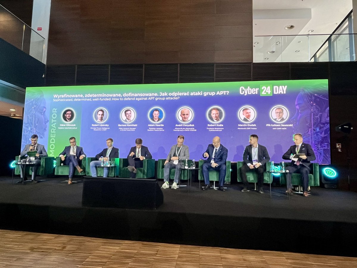 📌 Jesteśmy na #Cyber24Day, gdzie trwa panel „Wyrafinowane, zdeterminowane, dofinansowane. Jak odpierać ataki grup APT?

W dyskusji o aktywności grup APT, wyzwaniach związanych z atrybucją i udziale technologii #AI w tych atakach bierze udział Marcin Dudek, kierownik CERT Polska.