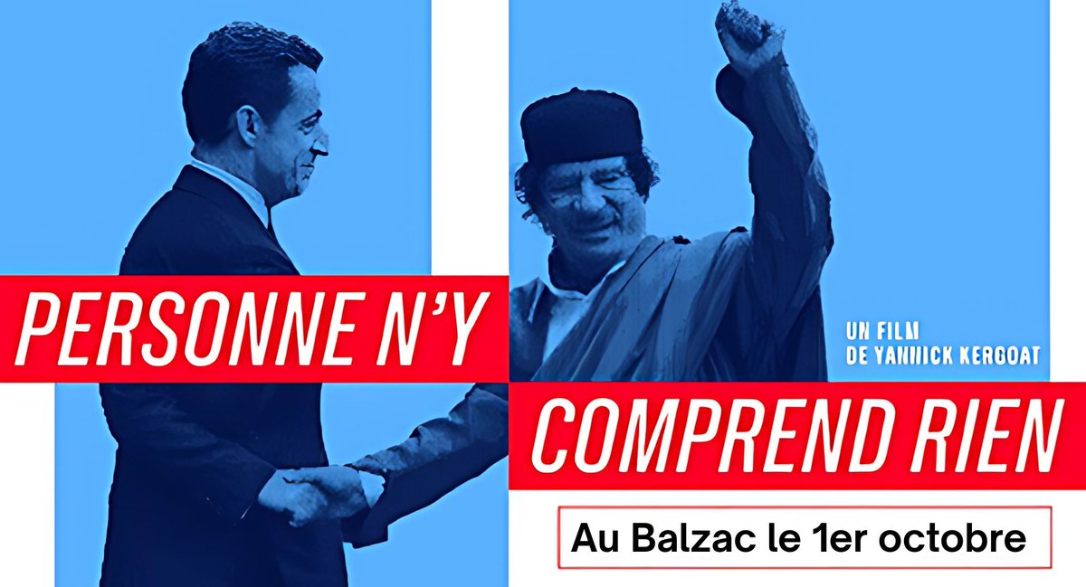 🎬PERSONNE N’Y COMPREND RIEN
de Yannick Kergoat
✨Après le délibéré dans l’affaire Sarkozy-Kadhafi, découvrez en salle le documentaire de Yannick Kergoat, qui interroge avec humour et acuité notre rapport à la justice et à la politique.

🎟️cinemabalzac.com/film/615806/