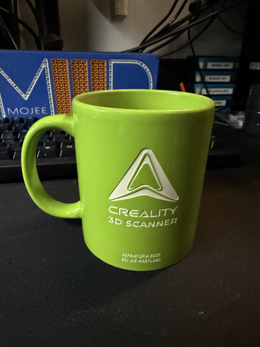 Mojee3d's tweet photo. Morning coffee in the amazing @Creality3dP 3D Scanner mug that was made by and gifted to me from Yuri aka @Laser3DCNC! 

Definitely one of the coolest things I brought back from @3DPrintopia, thanks again Yuri!

Oh, and it’s laser engraved! 🤯 https://t.co/dBjbGkr5x7