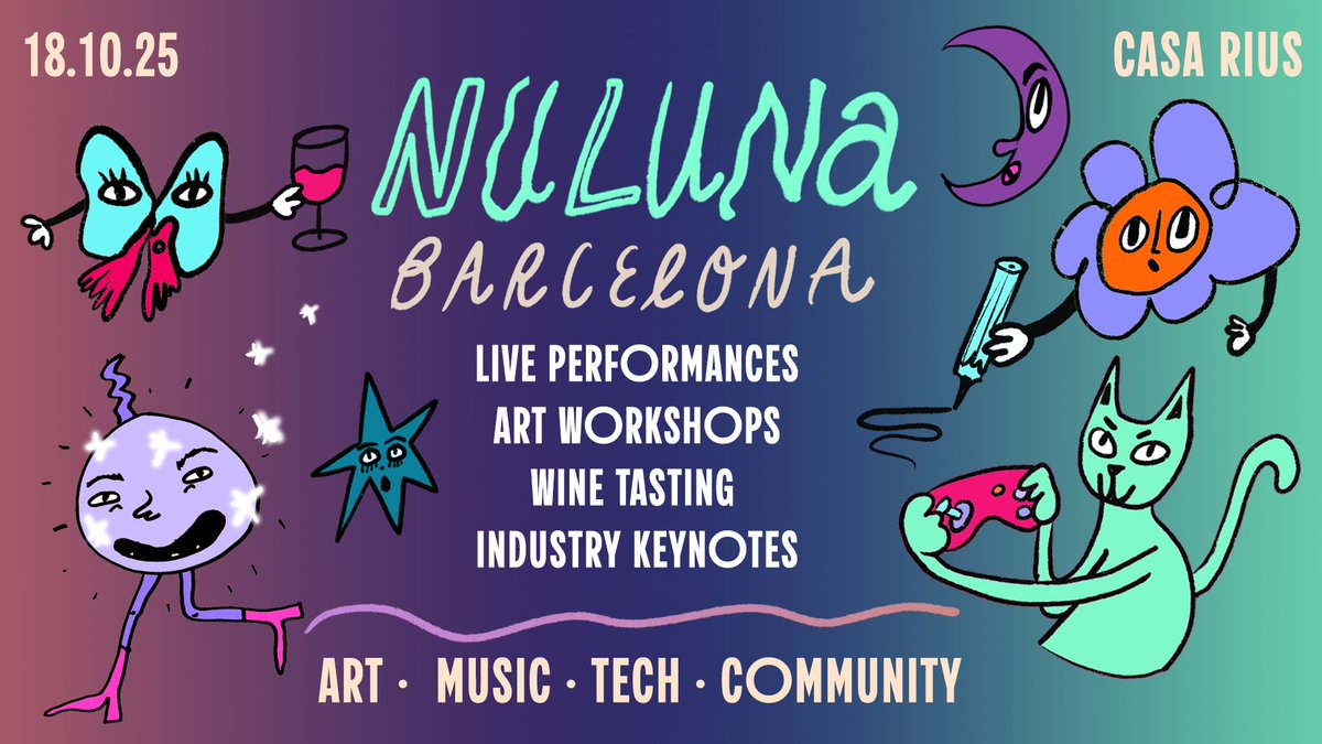 Here's what's waiting for you at Nuluna  ↓

✅Creator hackathons 
✅Cross-chain keynotes 
✅Workshops 
✅Live music
✅Visual installations
✅Wine tasting
✅Great food

And tons more – don't miss out! Grab your tickets at the link below ⤵️

🗓 18 October
📍 Barcelona, Spain