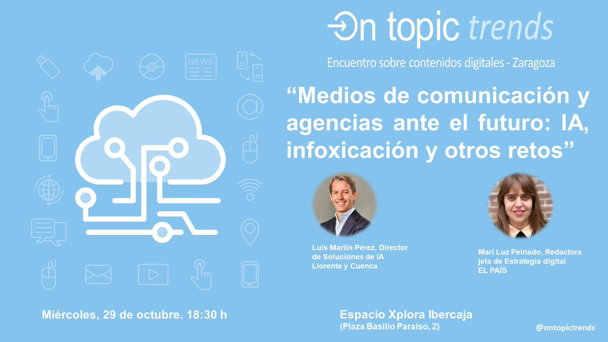 💡La IA en los medios de comunicación y las agencias protagoniza el regreso del ciclo de comunicación digital On Topic trends.

🗓️29 de octubre
🕡18:30 horas
📍Espacio Xplora de <a href="/ibercaja/">Ibercaja</a>

Más información ➡️periodistasdearagon.org/2025/10/02/la-…