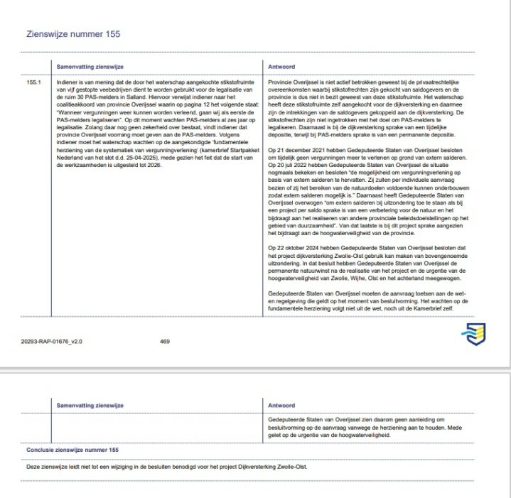 Reactie van provincie Overijssel op de zienswijze van LTO Salland over de dijkversterking Zwolle-Olst is openbaar. Pas-melders trekken helaas aan het kortste eind.  overijssel.nl/loket/terinzag…