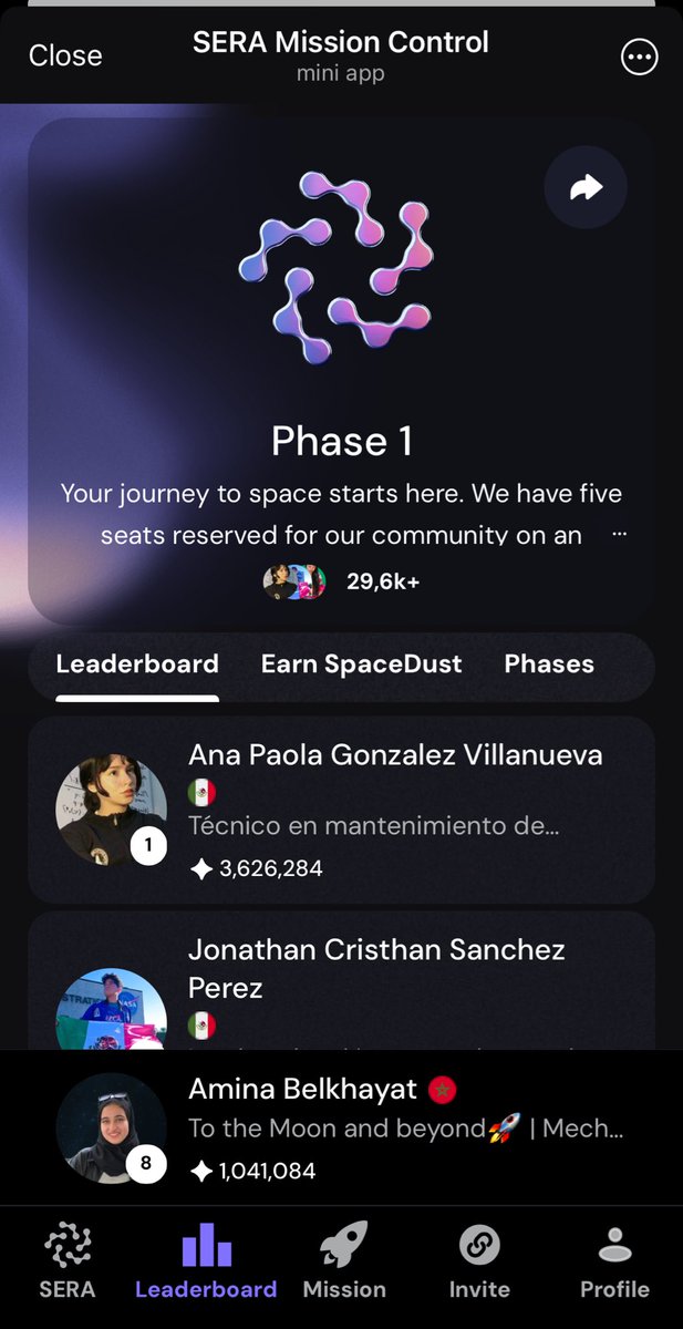 space_darija's tweet photo. #SERASpace 
Nous sommes passés à la phase 1 de la compétition🚀 
Toujours dans le top 10 grâce à votre support🙏🏻🇲🇦
Je vous remercie et je compte sur vous pour plus de partage et de RT 🔁🙏🏻 https://t.co/rbZiIM028t