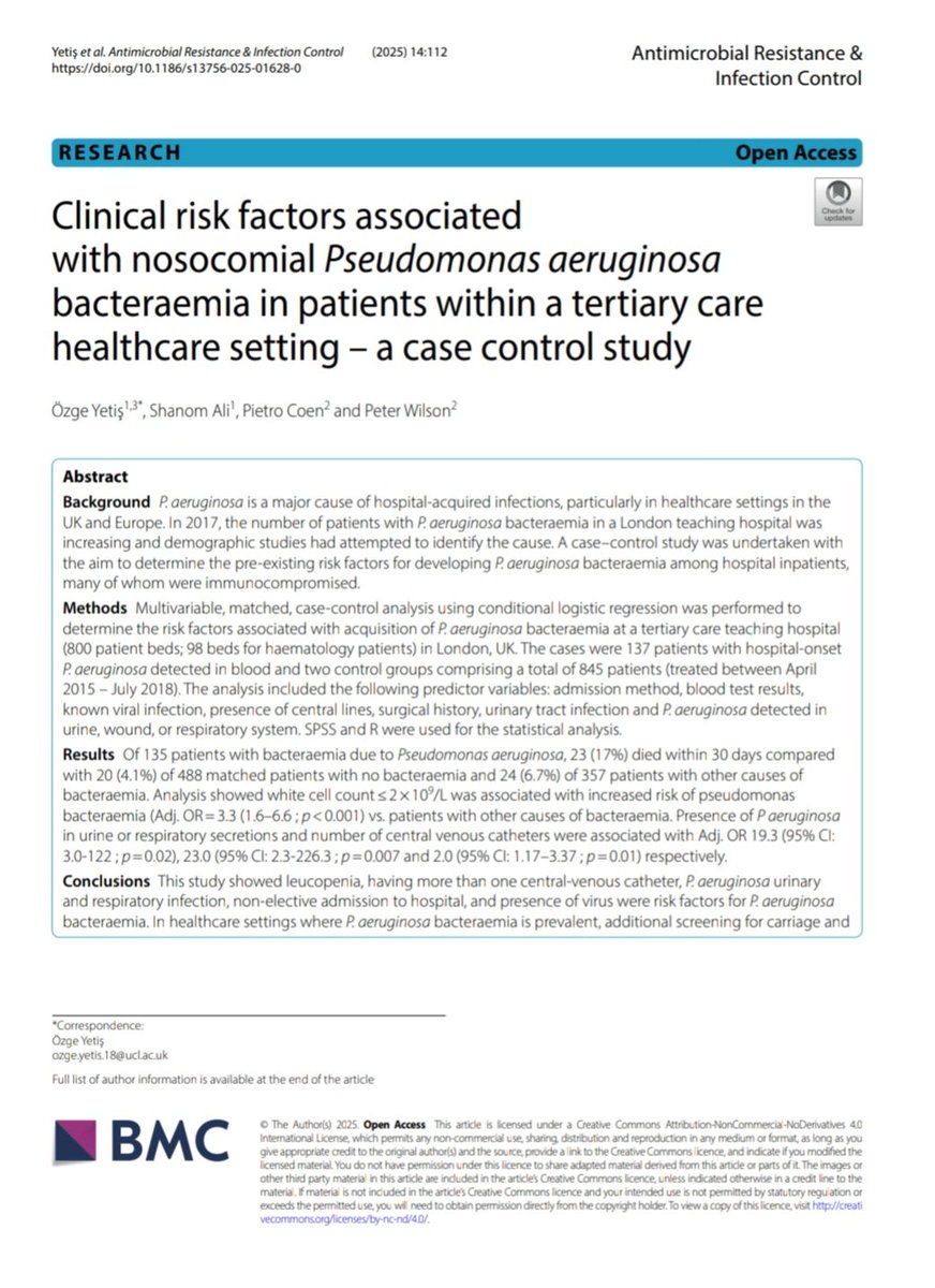 yetis_ozge's tweet photo. Here is my latest #research on clinical risk factors of P. aeruginosa bacteraemia, published with @SpringerNature in @ARICJournal Antimicrobial Resistance and Infection Control. It is open access in the below link:
https://t.co/muwoqlhnuo https://t.co/GsA6Y5z98O
