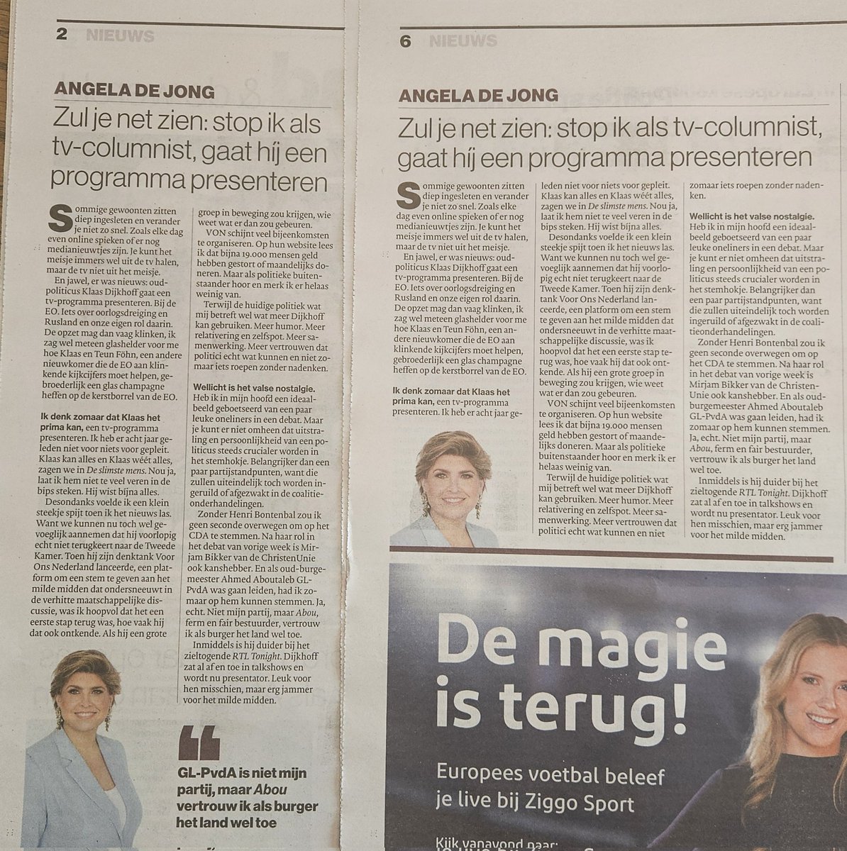 1x Angela De Jong in de krant is al een straf. Maar 2x in dezelfde krant op dezelfde dag is alsof <a href="/tubantia/">Tubantia</a> je smeekt om je abonnement op te zeggen.🙈