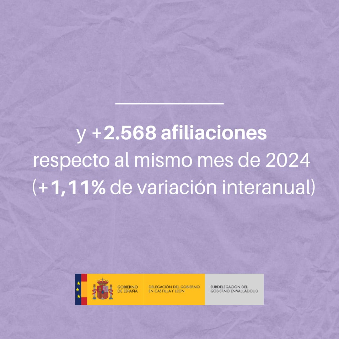 Valladolid_Gob's tweet image. 📊La afiliación media de la #SeguridadSocial en #Valladolid se sitúa 2️⃣3️⃣4️⃣6️⃣5️⃣6️⃣ en el mes de #septiembre 

📉Esto supone ➕2️⃣1️⃣0️⃣6️⃣ respecto al mes anterior +0,91% de variación intermensual

📈➕2️⃣5️⃣6️⃣8️⃣ afiliaciones respecto al mismo mes de 2024 ➕1,11% de variación interanual