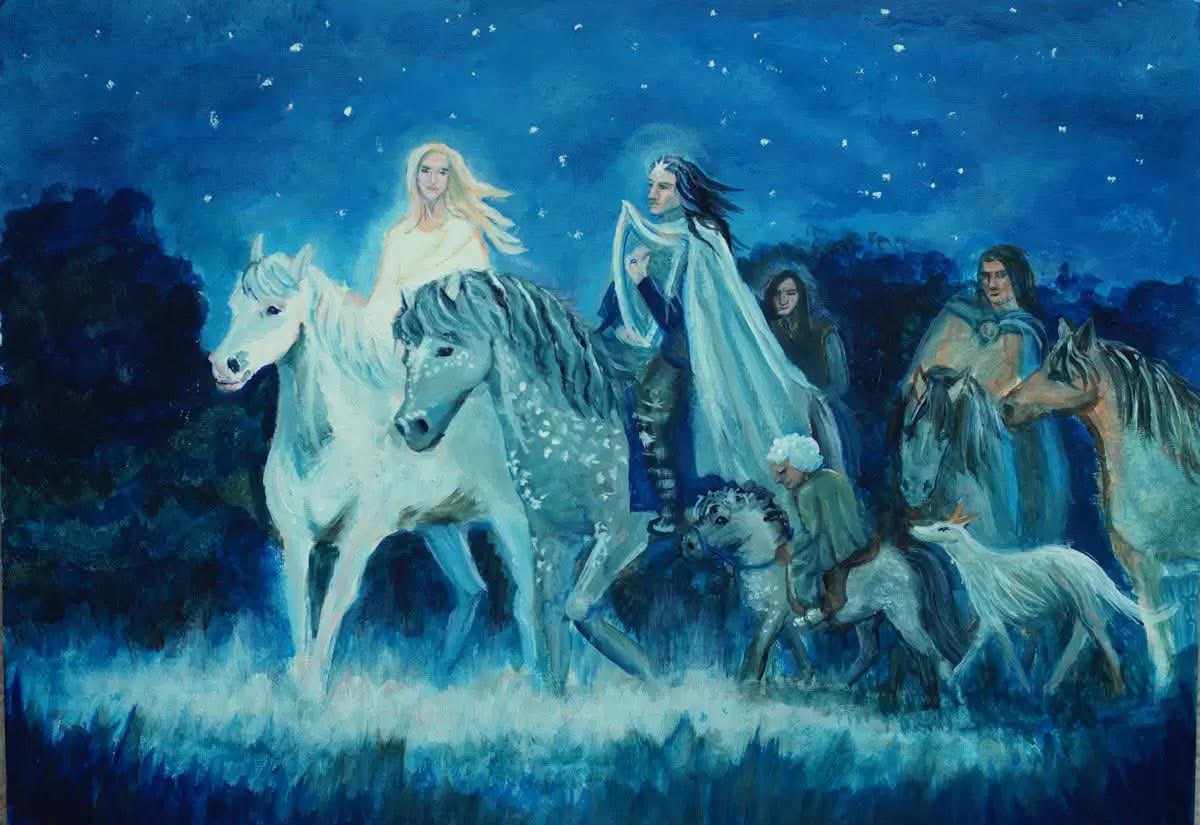 Meeting up with Elrond, Bilbo , Galadriel and Elves on the way to the Havens
By Victoria Claire
