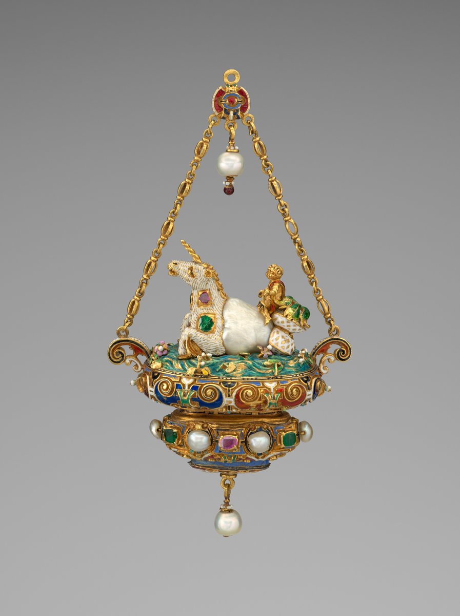 Fascinate_Hist's tweet photo. Pendant with a Triton Riding a Unicorn-like Sea Creature from around 1870-95. https://t.co/V9dBkV9wG1