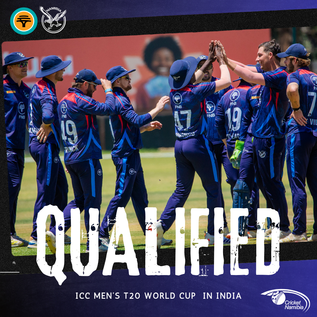 FNB EAGLES QUALIFY FOR THE ICC MEN'S T20 WORLD CUP IN INDIA🏏

Congratulations, Namibia! 🇳🇦 🇳🇦 🇳🇦

#EaglesPride #CricketNamibia #FNBEagles #T20WorldCup