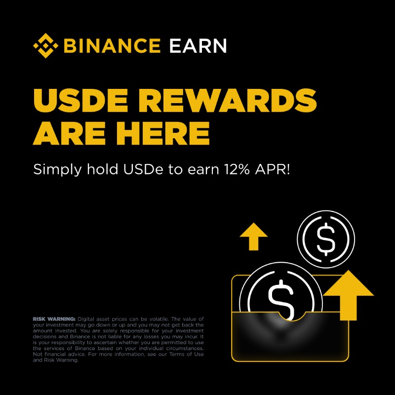 binance's tweet photo. Learn everything about USDe on #Binance!

Hold USDe to earn daily rewards with full flexibility - up to 12% APR starting from just 0.01 USDe.
