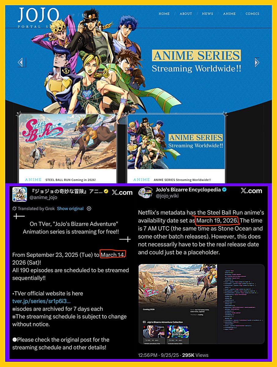PART7Confirmed's tweet photo. March 19, 2026 might really be the release date for the Steel Ball Run anime.
#jojo_anime https://t.co/wESbS1c6fl