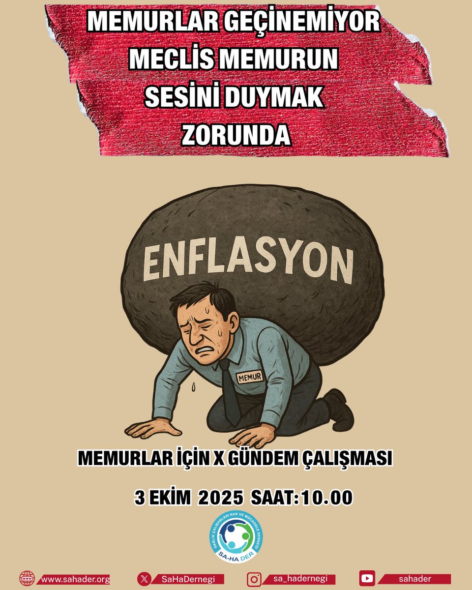 Memurların Dikkatine! Geçinmeyenler olarak, mecliste yeni bir düzenleme yapılması için yarın saat:10.00'da yapacağımız gündem çalışmasına davetlisiniz.
Emeğimizin, mezuniyetlerimizin ve çalışma tecrübemizin karşılığını arıyoruz.
Memurların yoksulluk sınırının yarısı maaş alması