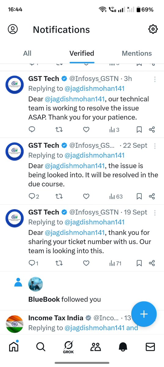 jagdishmohan141's tweet image. @Infosys_GSTN @cbic_india same reply was given by you as on 22.9.2025 and 19.9.2025, tell me exact time or date when my problem will solve