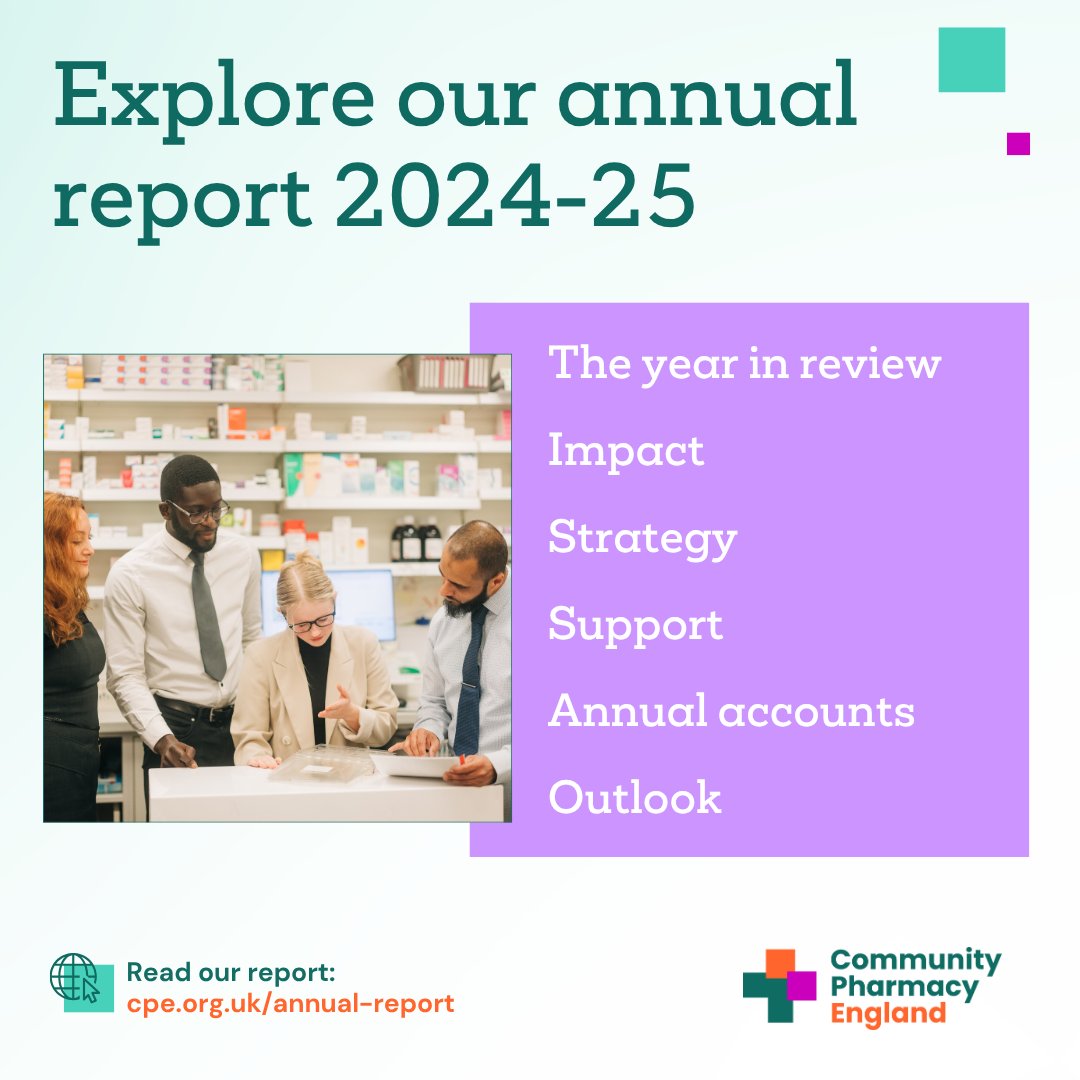 📘 What’s inside Community Pharmacy England’s 2024–25 Annual Report?

The annual report covers: the year in review, impact, strategy, support, and annual accounts; all to give a full picture of the work delivered in 2024/25.

🔍 Explore the full report 👇

bit.ly/3Wk94SM