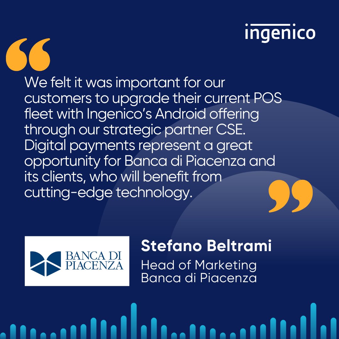 ingenico's tweet image. We are proud to support the business of one of our longstanding clients #CSE (Consorzio Servizi Bancari) with our Android payment solutions and Field Services in Italy. #BancadiPiacenza, a CSE client, has chosen to adopt the new #AXIUM DX8000 devices. 

#MovingCommerceForward