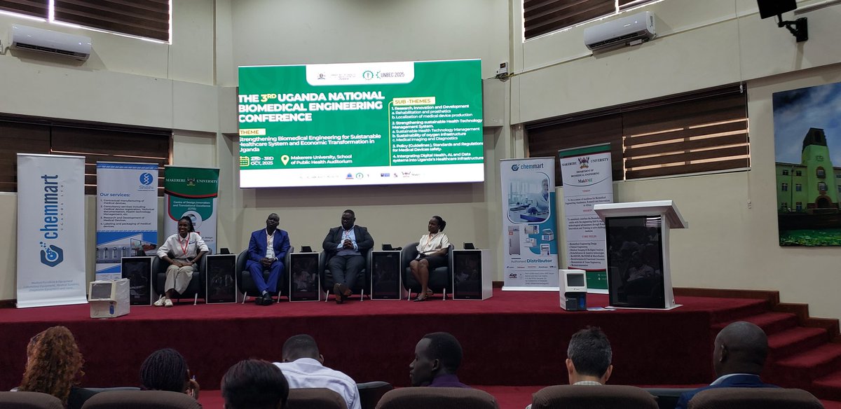 UNBEC2025's tweet photo. Happening now @UNBEC2025 panel session Dr. Robert Ssekitoleko, Dr. Johnes Obungoloch, Dr. Martha Mulerwa and Ms. Ainembabazi Cathybert.
#UNBEC2025
#Shishi_international_limited
#Pearloxy_Uganda
#MbararaUST
#MakerereUniversty
#MakBME https://t.co/8CwYI32aYU
