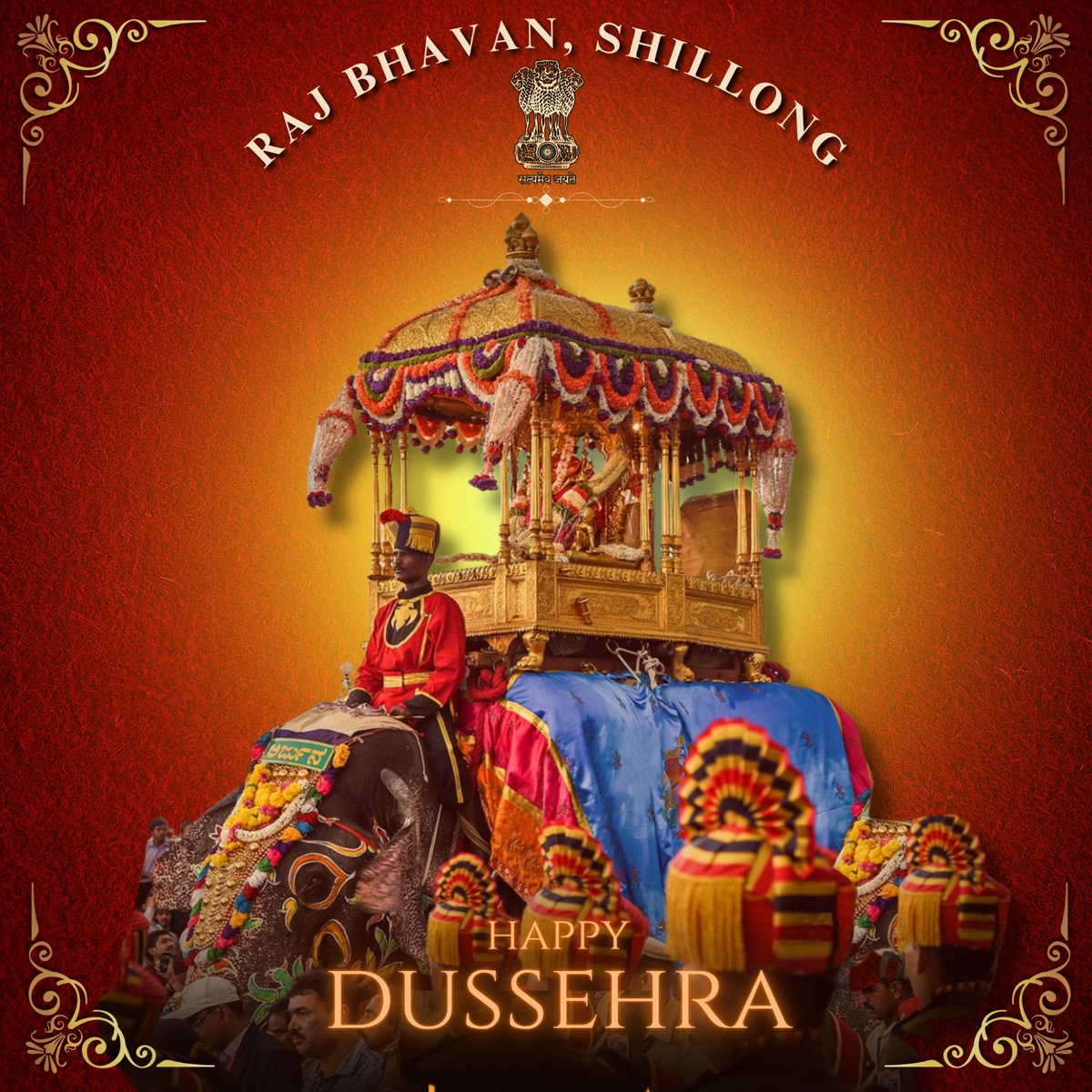 Raj Bhavan Meghalaya extends warm greetings on the occasion of Mysuru Dussehra, celebrating the triumph of good over evil and the rich cultural heritage of Karnataka. 🌸✨ #MysuruDasara #Dussehra