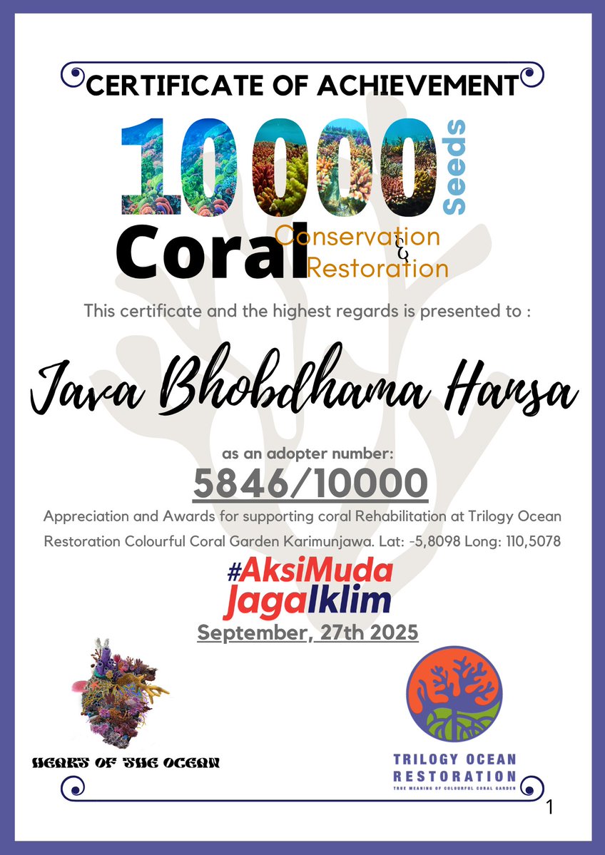 XINGXlNG's tweet image. The gift is finally here, just like I promised. I adopted a coral reef in your name. It’s a small way to celebrate you—something that keeps growing and giving back, just like you do 💙✨️
#Java20thChapter #javabh @javabh28