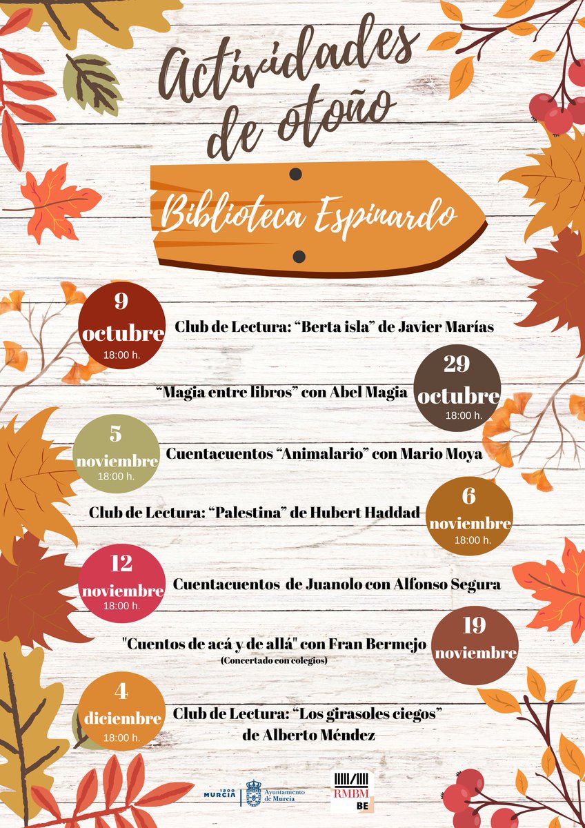 Vuelven las actividades a la biblioteca y os esperamos para disfrutar de una buena tertulia en nuestro Club de lectura, de la ilusión de los niños con la magia o la diversión y el entretenimiento que tendremos en nuestros cuentacuentos.
Ven a la Biblioteca Espinardo 
#RMBM