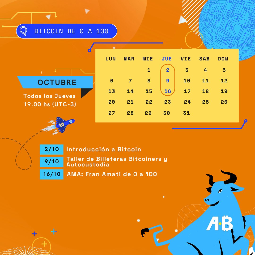 Arranca octubre y querés aprender con BitcoinAr? 🚀 ¡Tenemos una agenda  imperdible para vos! 🧡 Sumate a Bitcoin de 0 a 100, nuestras charlas  abiertas y gratuitas para quienes quieren dar sus