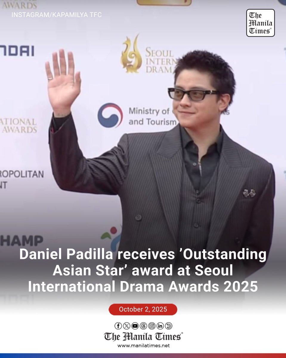 TheManilaTimes's tweet photo. MANILA, Philippines — Daniel Padilla officially received the “Outstanding Asian Star” award at the 2025 Seoul International Drama Awards on Thursday for his performance in Kapamilya action drama series 'Incognito.' 

Read more: https://t.co/gMRFb7jRw2 https://t.co/zlTwlJZAIP