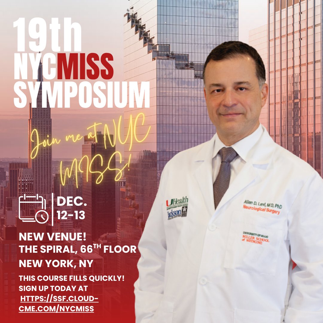 AllanLeviMD's tweet image. Join us in NYC for the 19th NYC MISS Symposium 🗽✨ Hands-on training &amp;amp; case-based learning with world-class faculty. Dec.12-13, 2025. Don’t miss it. 
Sign up today 👉 ssf.cloud-cme.com/nycmiss 
#NYCMISS #SpineSurgery #SSF