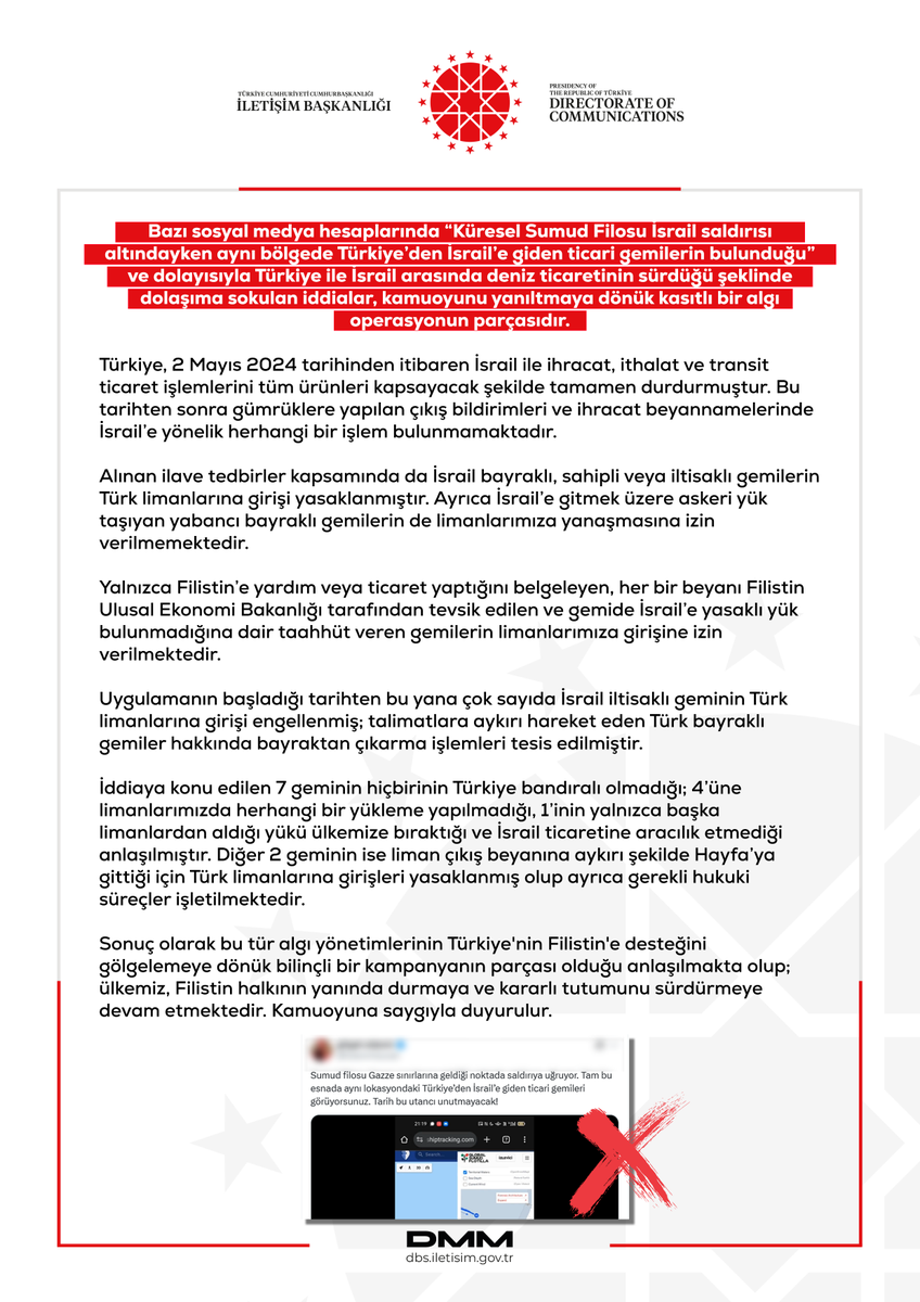 A logo with a red circle and a white design in the center, resembling a stylized emblem. Text overlay includes "Dezenformasyonla Mücadele Merkezi" and "@dmmiletisim" in white. An image of a computer screen with text and a red "X" mark is visible below the logo.