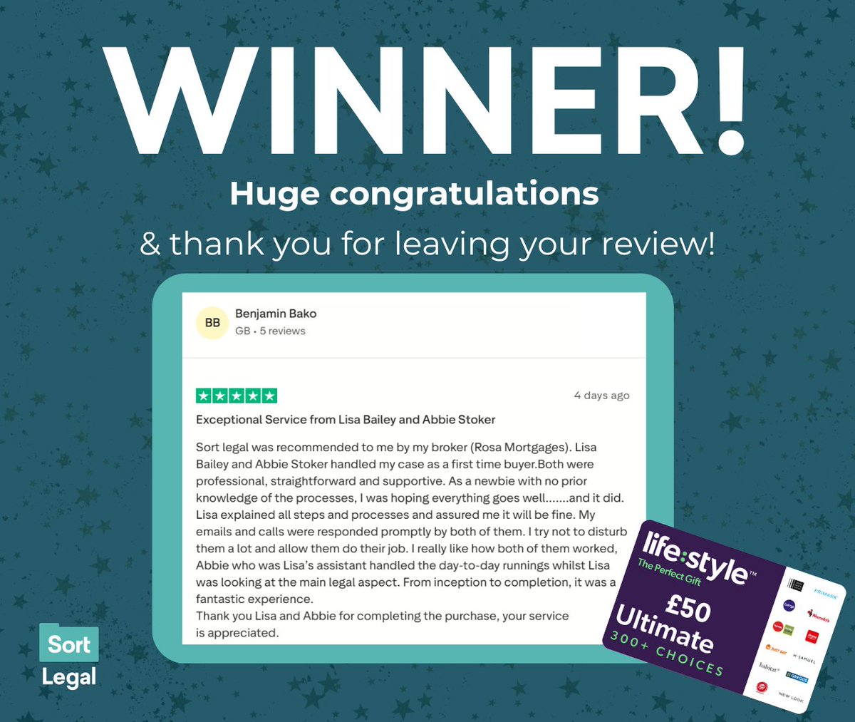 At Sort Legal, we really value your feedback &amp; we love to show our appreciation! 💚 
Want to be our next lucky einner, just like the one below? 
Leave us a TrustPilot review  &amp; you could win a £50 voucher 👉 orlo.uk/uh7ro

#Reviews #Incentive #ConveyancingMadeSimple