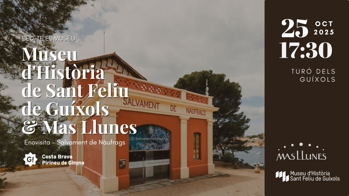 🍷Beu-te el Museu!
▶️Museu d'Història &amp; <a href="/CellerMasLlunes/">Celler Mas Llunes</a> 
🗓️ Dissabte, 25 d'octubre a les 17:30 h
📍 Turó dels Guíxols - Salvament de Nàufrags
🎟️22€/persona.

🌐Més informació: bit.ly/BeuMuseu2025
🌐Entrades: bit.ly/BeuMuseuEntrad…