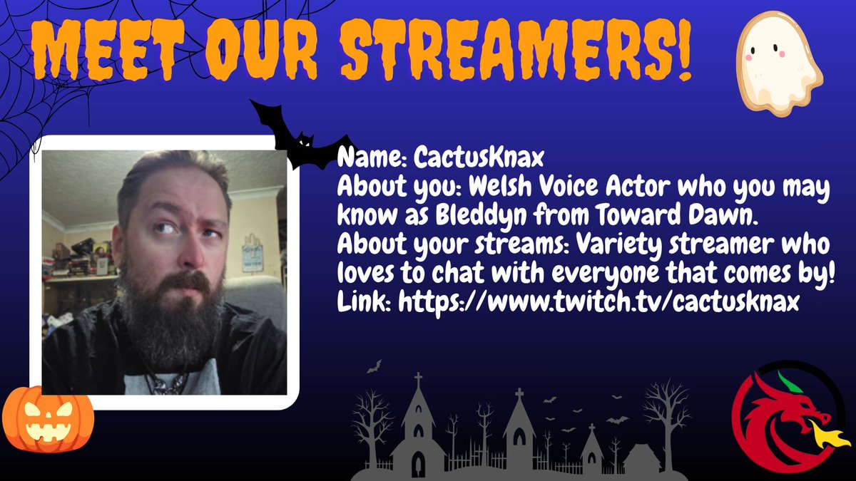 He plays a Gwyllgi, but I promise he doesn't bring misfortune! 

Our second streamer for Dathlu Calan Gaeaf, the wonderful <a href="/Cactusknax/">Cactus - Twitchy Man & VO</a> 🎃🐾